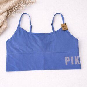 VS PINK Blue Sports Bra XL Seamless Unlined Low Impact Athleisure Everyday Layer